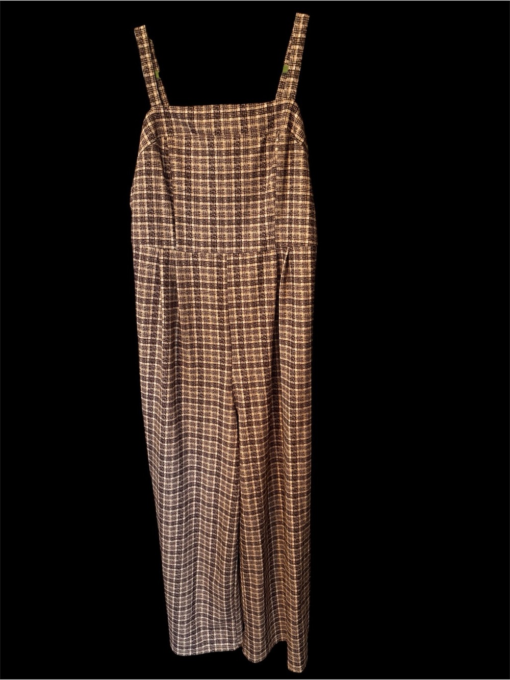 SHEIN Brown & Cream Plaid Square-Neck Wide-Leg Jumpsuit